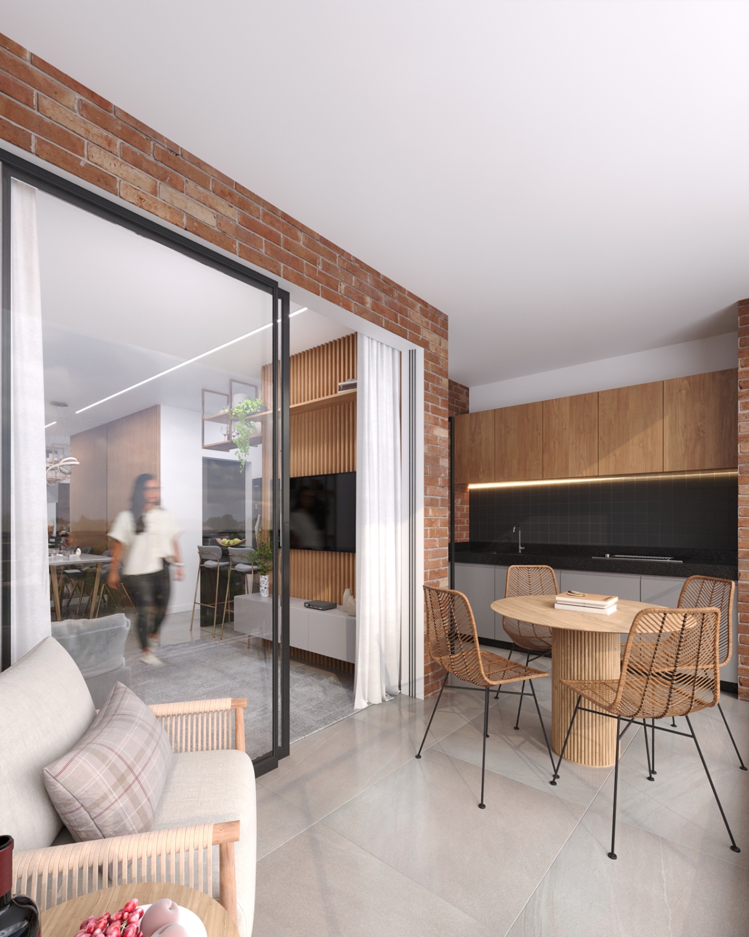 Varanda gourmet com churrasqueira do apartamento tipo Joá